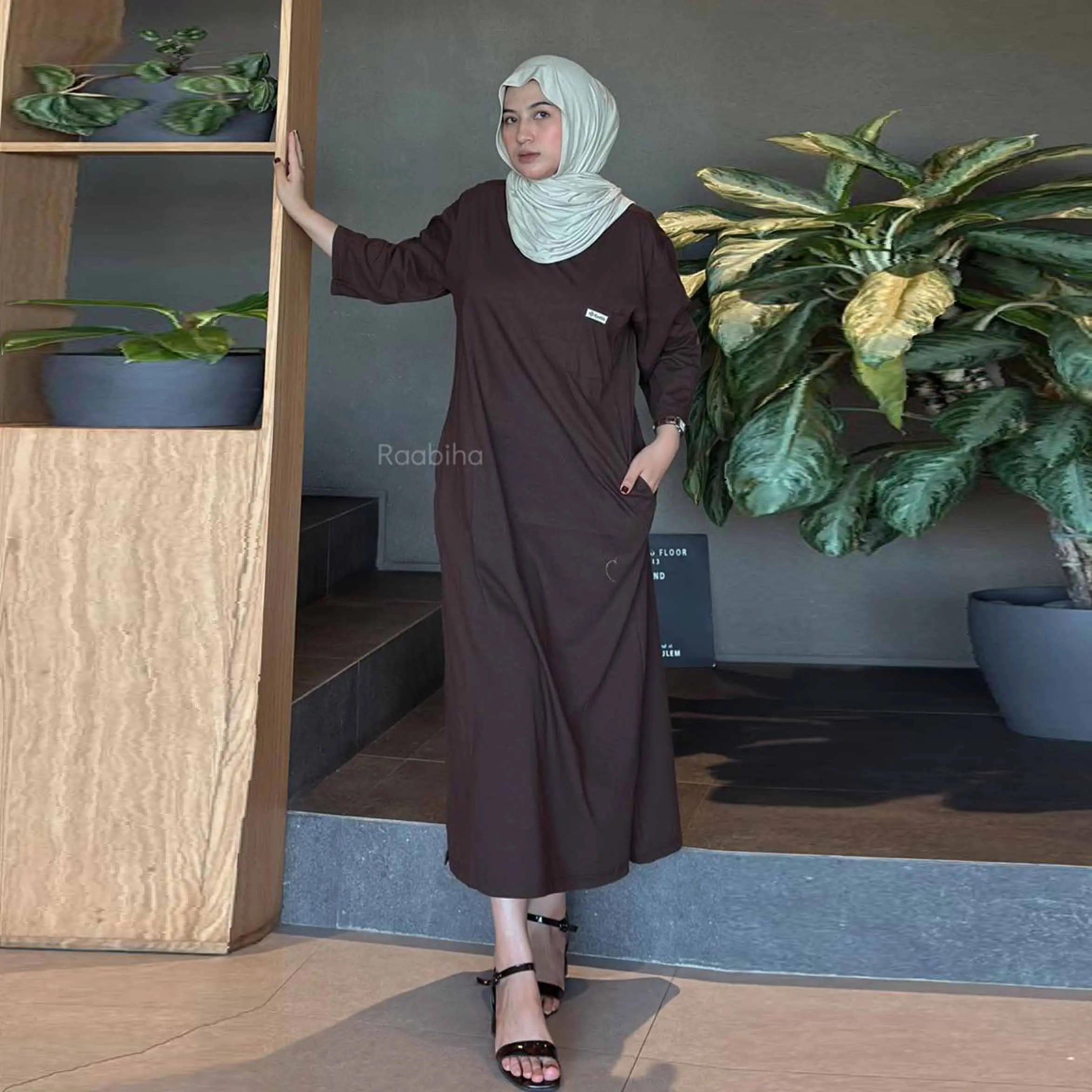 RAABIHA Kyla Dress Shirt ( Kaos Dress ) | Mididress Wanita Fashion Muslim Bahan Katun Combed 30s | Tunik Simple Kasual Dewasa | Busana Midi Remaja