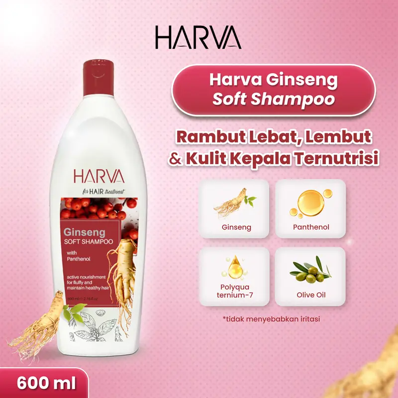 HARVA Natural Soft Shampoo (Ginseng) 600ML |  Haircare Sampo Conditioner Perawatan Rambut Rontok Kering Ketombe Dengan Ginseng Vitamin 1