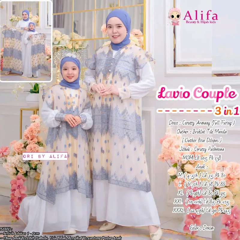 LAVIO COUPLE 3IN1 BY ALIFA / COUPLE MOM & KIDS / COUPLE IBU DAN ANAK / GAMIS COUPLE / COUPLE IBU DAN ANAK PEREMPUAN / GAMIS LEBARAN COUPLE / GAMIS IBU / GAMIS ANAK Muslim Gamis Wanita Dewasa Syari Remaja 4