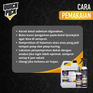 Spray Pengusir Anti Pup Kucing Quickpick (Gratis 250Ml) Cat Repellent Aromatic Parfum 100Ml 250Ml 1L Obat Cairan Tidak Beracun Bahan Alami Semprotan Pembasmi Anabul Liar/Bandel Cegah Pipis Kencing Berak Sembarangan Bukan Wiselie Seroxil Opi Terlaris