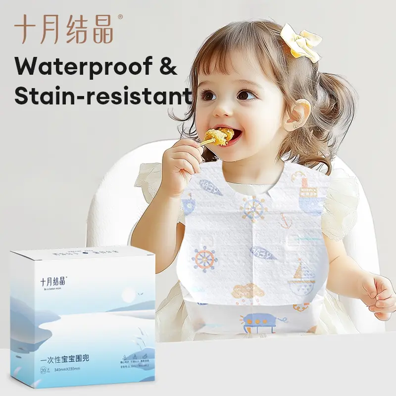 TEN-M JOURNYE Disposable Baby Bibs with Crumb Catcher - Absorbent and Leakproof for Mess-Free Feeding