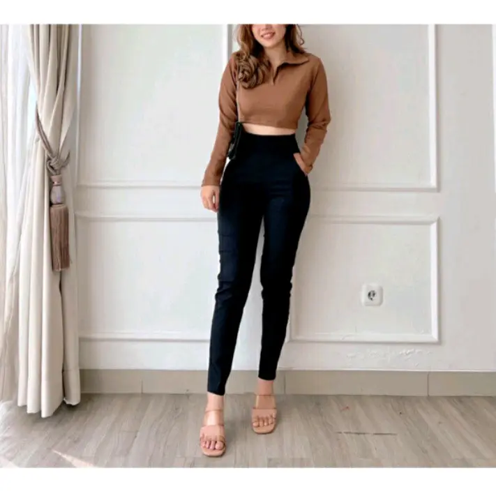 GBF Gretha highwaist pants | Celana Street Import | Celana Kerja Wanita Stretch Tebal Slimfit Panjang Soft