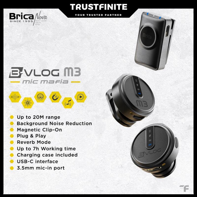 Brica B-VLOG M3 Dual Magnetic Clip Wireless Microphone - Clip On Mic Vlog - With Charging Case - BVL 3