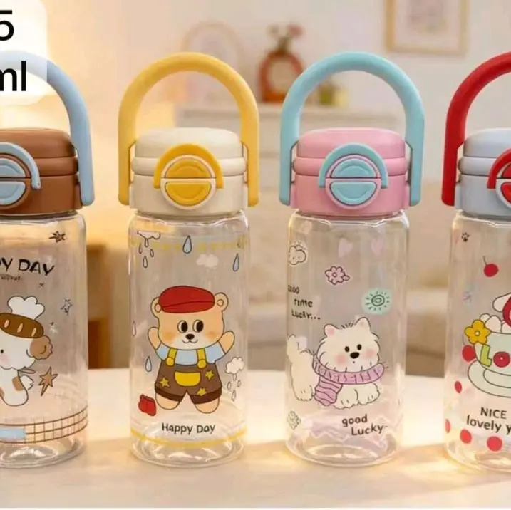 Botol Minum Bening  Karakter Lucu dengan Desain Unik dan Tahan Lama untuk Anak-anak dan Dewasa