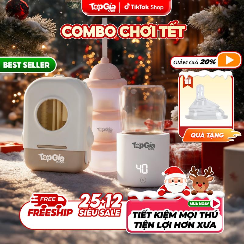 COMBO CHƠI TẾT Máy hâm sữa mini cầm tay cao cấp T1-01 Bộ cọ rửa bình Hộp trữ sữa bột Topgiakids. Bảo hành 3 năm lỗi 1 đổi 1 trong 30 ngày Tặng kèm 1 núm ti 1 bình hâm sữa và 4 đầu chuyển đổi cổ bình