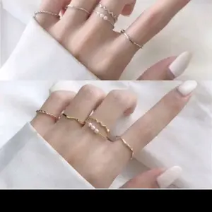 Cincin Aksesoris Imitasi Korea Style 5 Set Rings - Emas/Perak