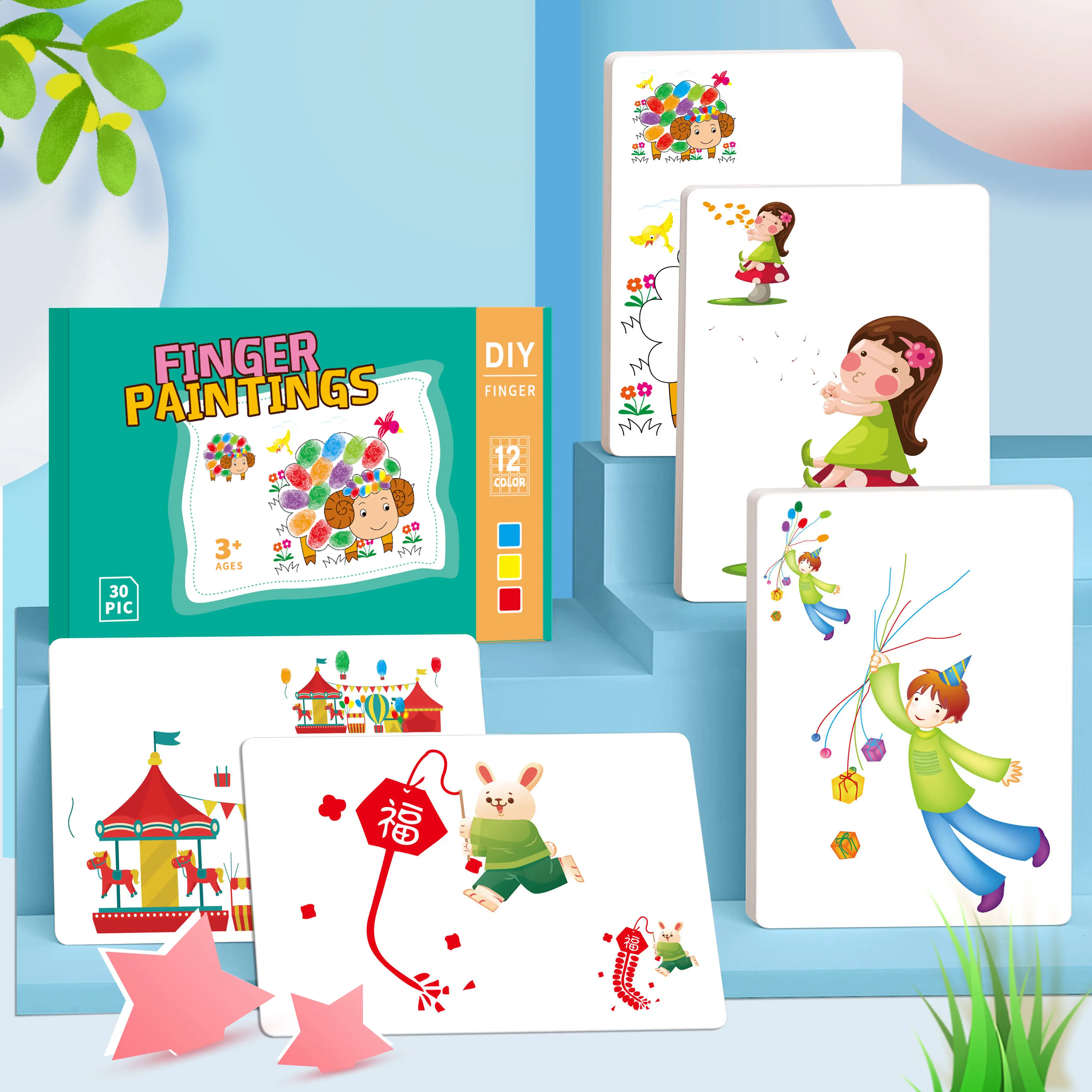 Buku Lukisan Jari, untuk Kanak-kanak, Buku Graffiti, Alat Lukisan Cetakan Jari Palma, Cetakan Cat dan Lumpur, Sesuai untuk Tadika Stationery drawing  toys winnie the pooh zoro quiet  book tidak zirafah