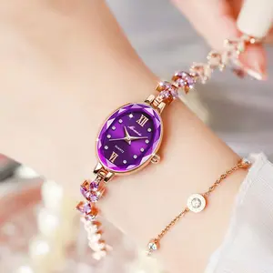 Violet 003 || Jam tangan wanita Tali rantai Glamor jam tangan wanita elegant jam tangan wanita kecil mewah Jam tangan Quartz wanita COD jam rantai  kecil