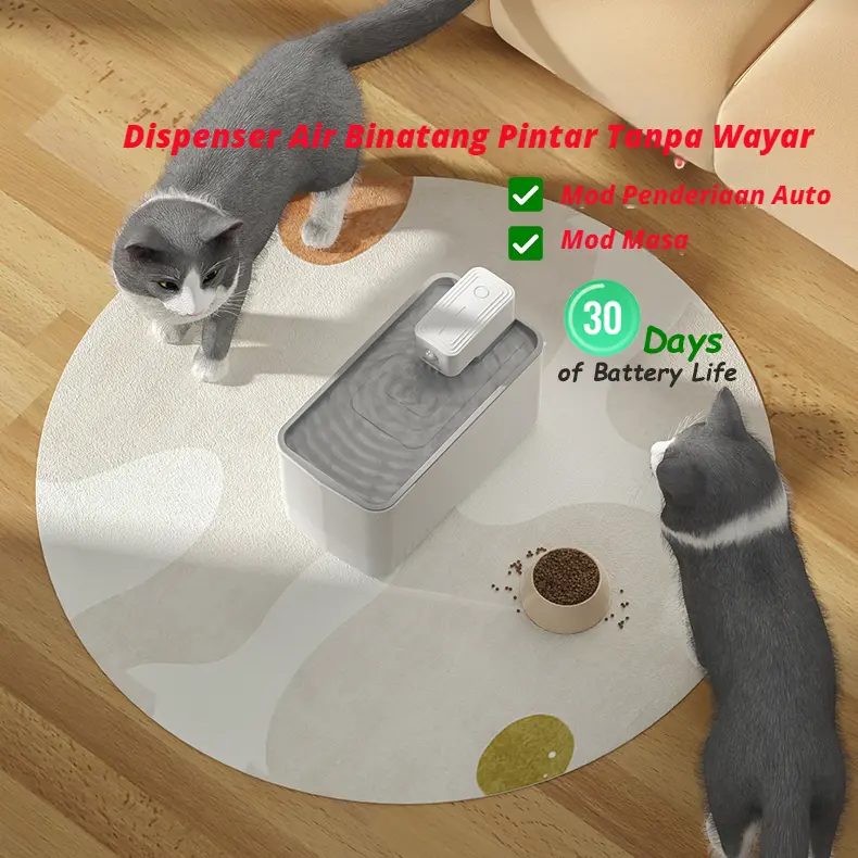 Air Kucing dengan Pam Tanpa Wayar, Air Haiwan Peliharaan Ultra Senyap 2.5L untuk Kucing dan Anjing, Bateri Kapasiti Besar 4000mAh, Mudah Dibersihkan dan Dipasang, Penderia Bio Inframerah, Dispenser Air Kucing dengan Penapis, Lampu LED