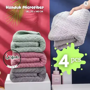 PROMO GUNCANG - 4 pcs handuk mandi uk dewasa 70 x 140 cm - bahan microfiber - halus lembut - random warna dan motif
