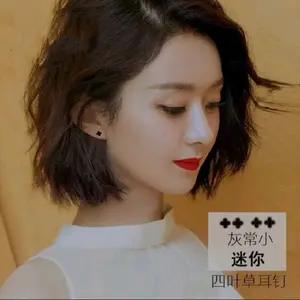 anting tusuk titanium wanita fashion korea bunga hitam gold