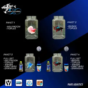 Paket Perawatan Pelihara Ikan Cupang Topless Plastic 2L Pelet Purnama 120gr Saringan Bulat Obat Biru Paket Lengkap
