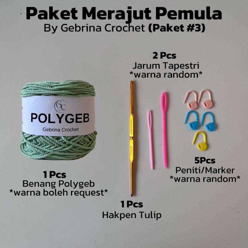 GEBRINA PAKET CROCHET STARTER KIT / CROCHET KIT FOR BEGINNER / ALAT & BAHAN LENGKAP MERAJUT UNTUK PEMULA 1