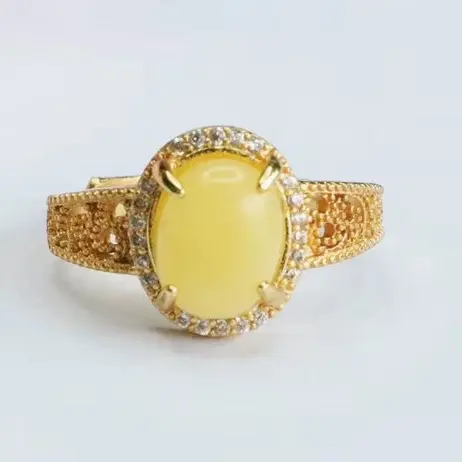 LIVE Luxebless -  Aura Yellow Amber Ring Cincin Amber Kuning Batu Alam Asli Gemstone Giok Elegan Lapis Emas 18K Batu Hadiah Gold Wanita Jewellery