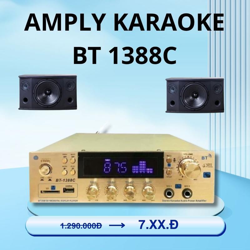  Amply Mini BT-1388C Nguồn DC12V AC220V Công Suất lớn  400W+400W 2 Kênh Bộ khuếch đại âm thanh cho ô tô gia đình karaoke thẻ nhớ USB FM Hỗ trợ phát radio FM với điều khiển từ xa tiện lợi 