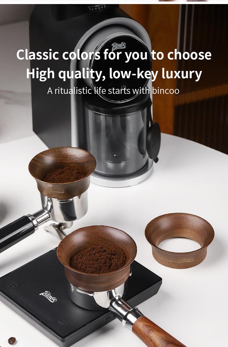 Product Introduction of BINCOO Walnut Magnetic Coffee Powder Catcher Coffee Machine Handle Anti-flying Powder Catcher 51/53/58MM 7