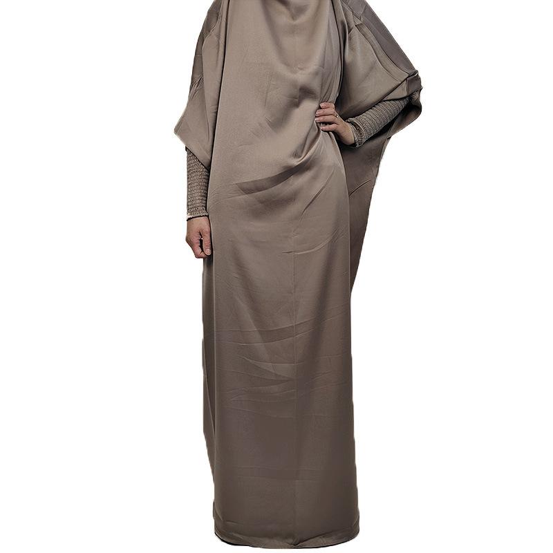 Product Introduction of High quality new selling Muslim large size women's dress solid color tight sleeve gown skirt dress. abaya 4
