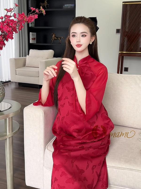 MAMI Deal mở bán váy đầm bầu mặc tết váy bầu chất gấm sang trọng áo dài cách tân cho mẹ bầu diện tết