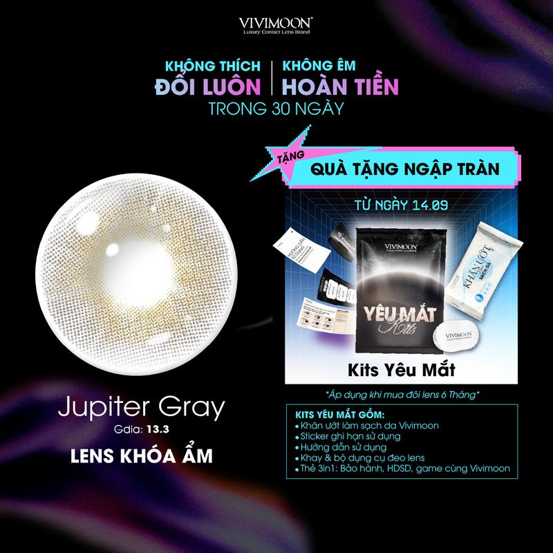 [Tặng khay đựng] Kính áp tròng Jupiter Gray lens KHÓA ẨM cận VIVIMOON màu xám pha ánh vàng HSD 6 tháng ( Giá 1 đôi ) )