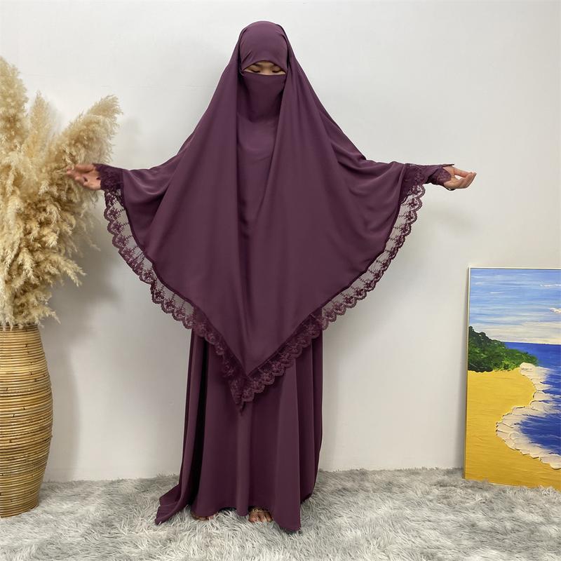 Product Introduction of 6693#  2 Piece Set Set Khimar (Jubah Free Khimar) New Fashion Prayer Muslims Women Lace Party Gift Dress And Khimar 15