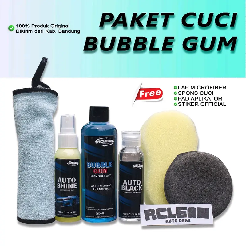 Paket Sabun Cuci Kendaraan Bubble Gum RCLEAN Auto Care Microfiber - Pengkilap 0