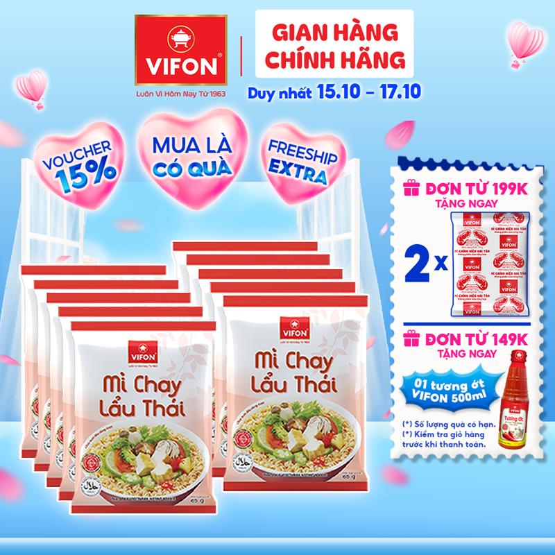 [VOUCHER HOT 15%] Set 10 gói Mì Chay Lẩu Thái/ Mì Chay Rau Nấm VIFON 65gr/ Gói