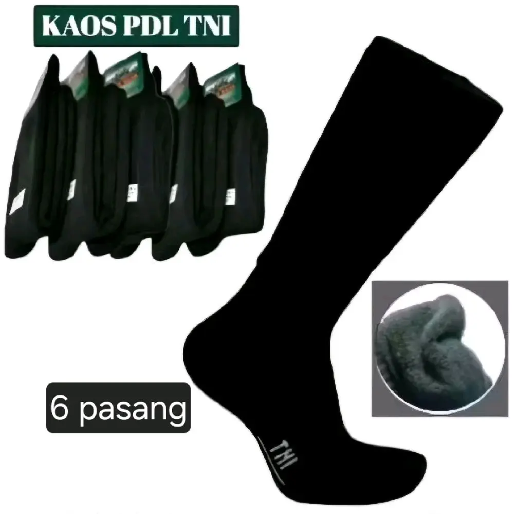 Paket 6 Pasang Kaos Kaki PDL Hitam Polos Tebal TNI Super Nyaman Dewasa Pria Bahan Spandek Lembut Menyerap Keringat Anti Bakteri