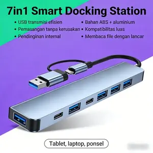 Hub 7-in-1 USB Type C USB 3.0 & 2.0 Kecepatan Maksimum 5Gbps untuk PC Laptop Telefon dan Tablet Computer Card