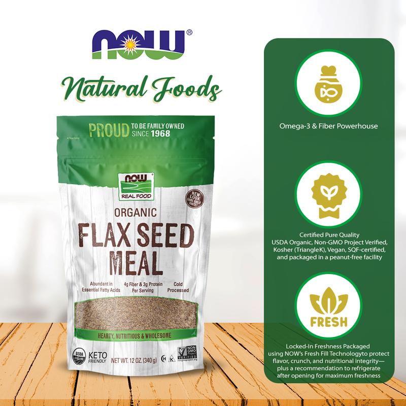NOW Foods, Organic Flax Seed Meal, Source of Essential Fatty Acids and ...