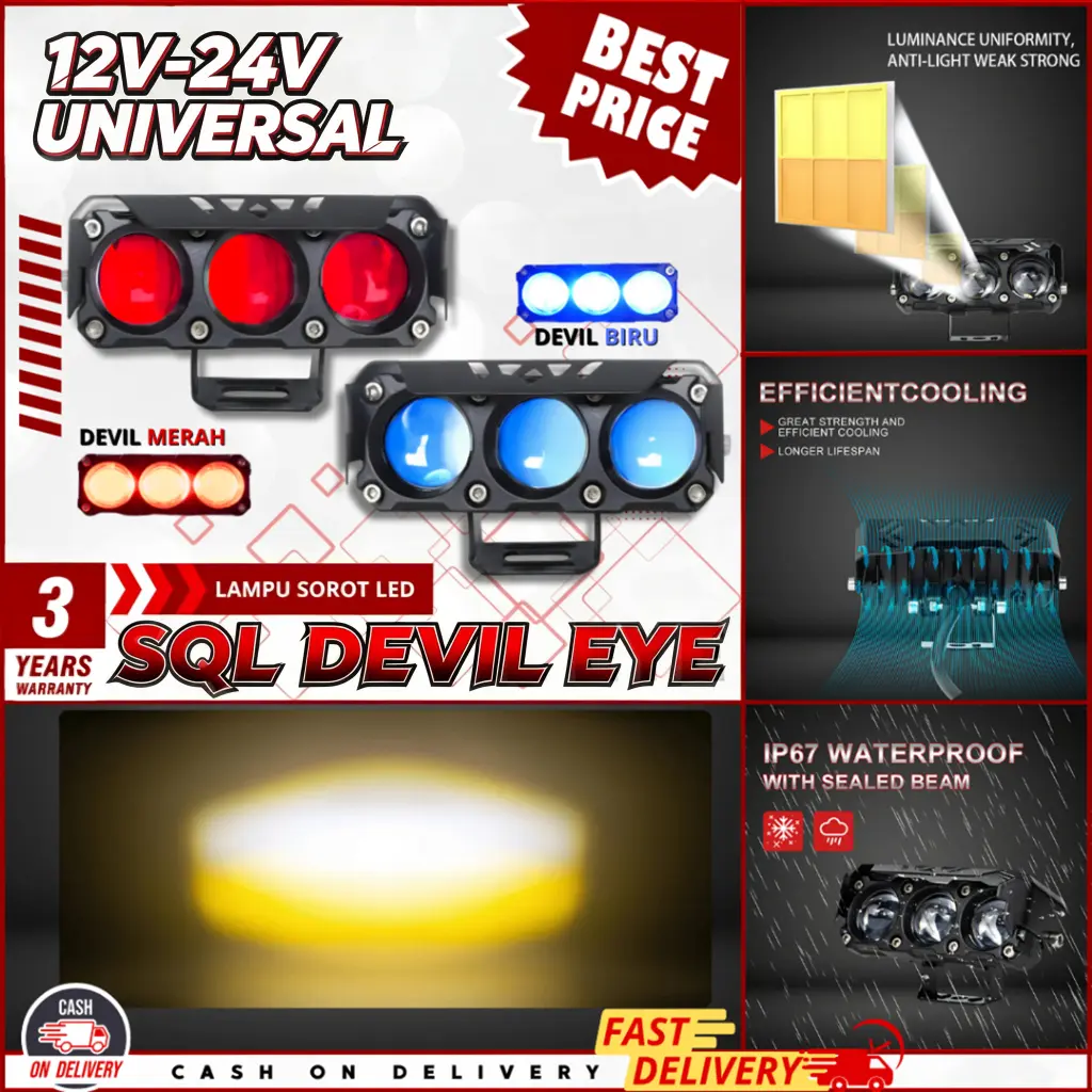 ❤️Super Premium❤️Lampu Tembak Laser / Lampu Bright HI LO Lampu Tembakmotor Mobil / Foglamp 3 Mata / Super Terang Full Aluminium / Full Tembak Mini 3 Mata