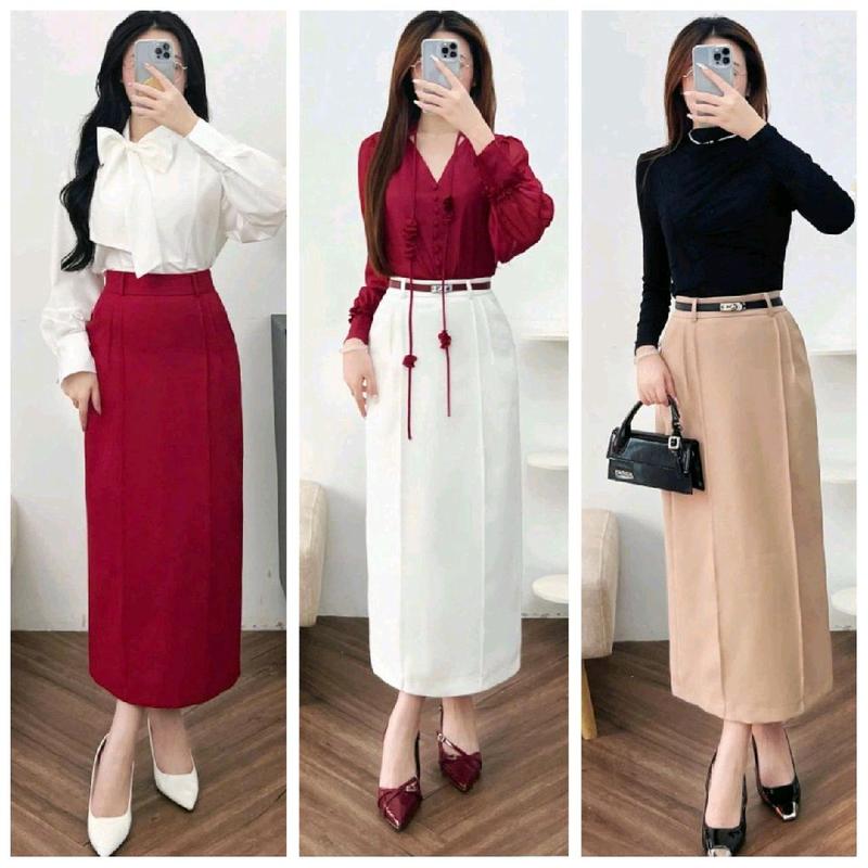 Chân Váy Suông dài 80cm Hàng 2 LỚP Xẻ Sau Chất Vitex Họa Tiết 2 Gân Nổi Che Khuyết Điểm Đùi to 80.2G