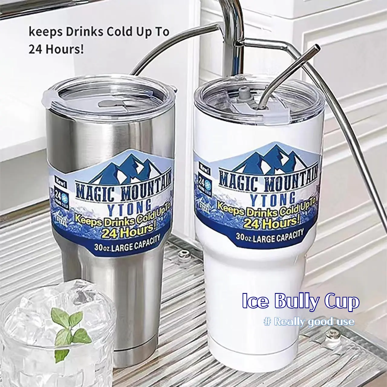 Ice Bully Cup 304 Stainless Steel Ice Cup Rocky Mountain Tumbler Lid Stay Hot and Cold Bottles Thermos Large Capacity