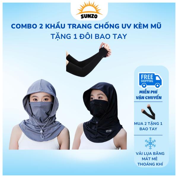  Combo 2 chiếc  Mũ Trùm Đầu Chống Nắng UPF50+ Kèm Khẩu Trang tặng 1 đôi bao tay Vải Thun Lạnh Thoáng Khí Cho Nam Và Nữ Miễn Phí Vận Chuyển Mua 2 Tặng 1 Bao Tay MTD01 