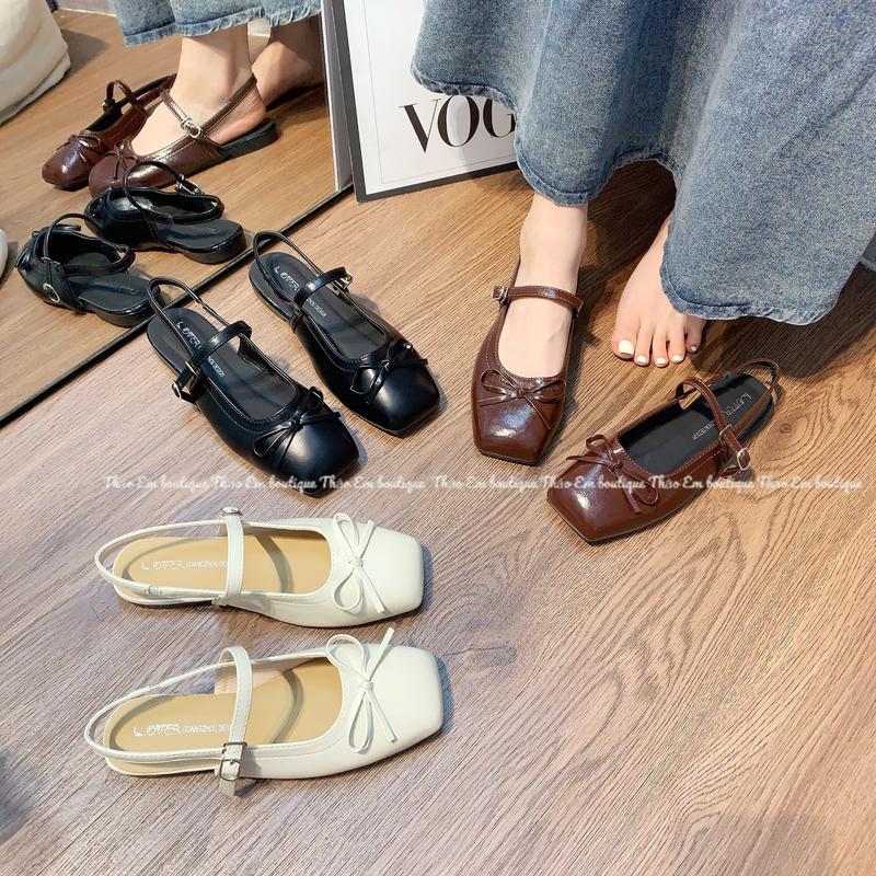 [Thảo Em Boutique] ( mã Shb8n) Sục bệt nữ hở gót đế 2p mũi tròn gắn nơ  mũi xinh