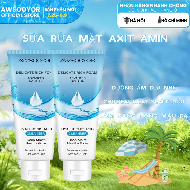 SKINCARE Sữa Rửa Mặt Amino Acid AWSOOYOR Hỗ Trợ Làm Sạch Dịu Nhẹ Và Dưỡng Ẩm Da Dành Cho Cả Nam Và Nữ 60g