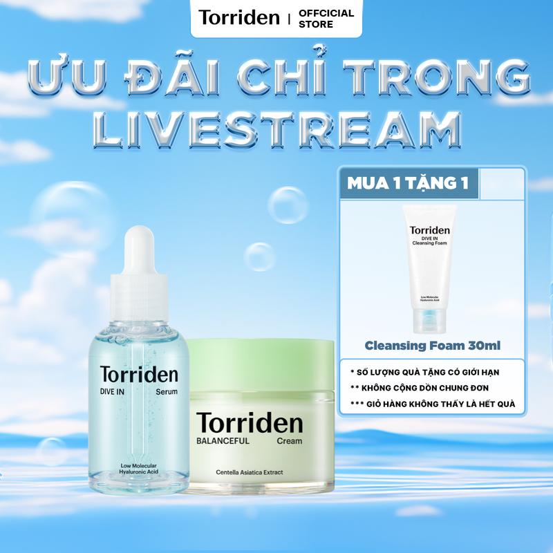 [50ml + 80ml] Combo Dưỡng Ẩm Làm Dịu Da Dầu Mụn Cream 80ml Và Serum 50ml Torriden DIVE IN Chứa HA Phân Tử Thấp Skincare
