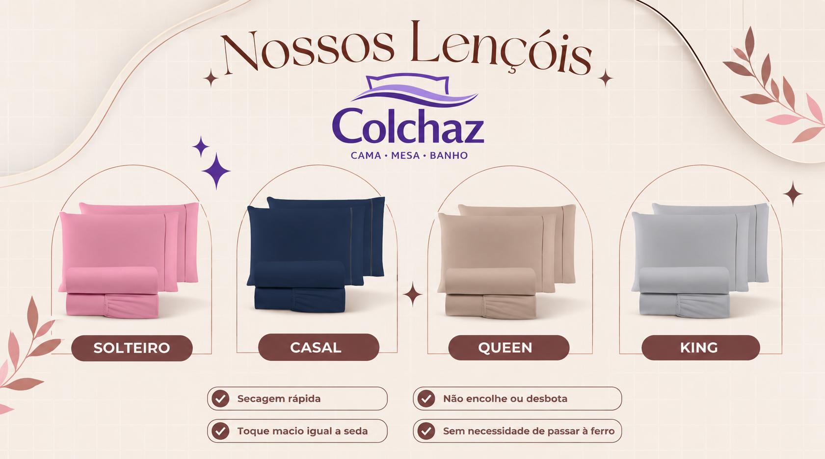 Tabela de medidas — 5 Kits Lençol 400 Fios + 2 Fronhas casal solteiro 1 fronha Toque de Hotel Percal | King Queen Casal Solteiro