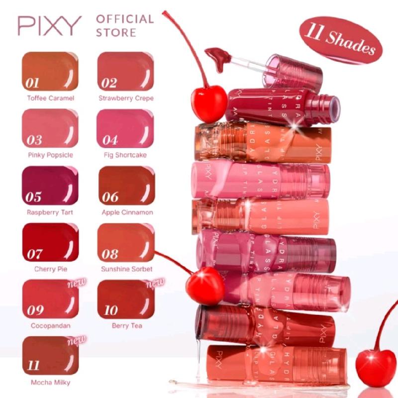 PIXY Hydra Glass Lip Tint - Tampilan Bibir Glossy dan Staining Tahan Lama - Berry, Lipstick, Gradasi, Kering, Lipcream, Lasting,Ombre, Cherry Liptint 2