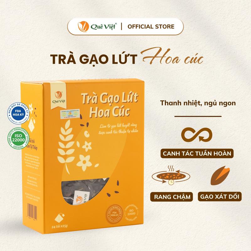 [QV02] - Trà gạo lứt hoa cúc Quê Việt hộp 150g (10 túi 15g), 450g (30 túi 15g),600gr, 24 túi lọc, Nước Trà Tea Chè