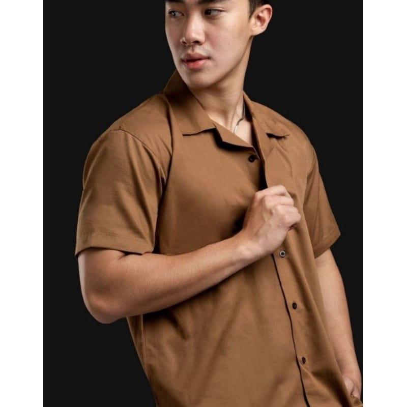 ￼Kemeja Polos Vintage/Kemeja Pria Lengan Pendek/Kemeja Pantai/Kemeja casual katun nyaman panjang santai rayon Simple  /Kemeja vintage viral Simple basic 2