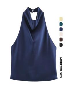 Top halter de satén para mujer, chaleco ceñido sexy sin espalda para fiesta, top de mujer moderno estilo Y2K para vacaciones de verano