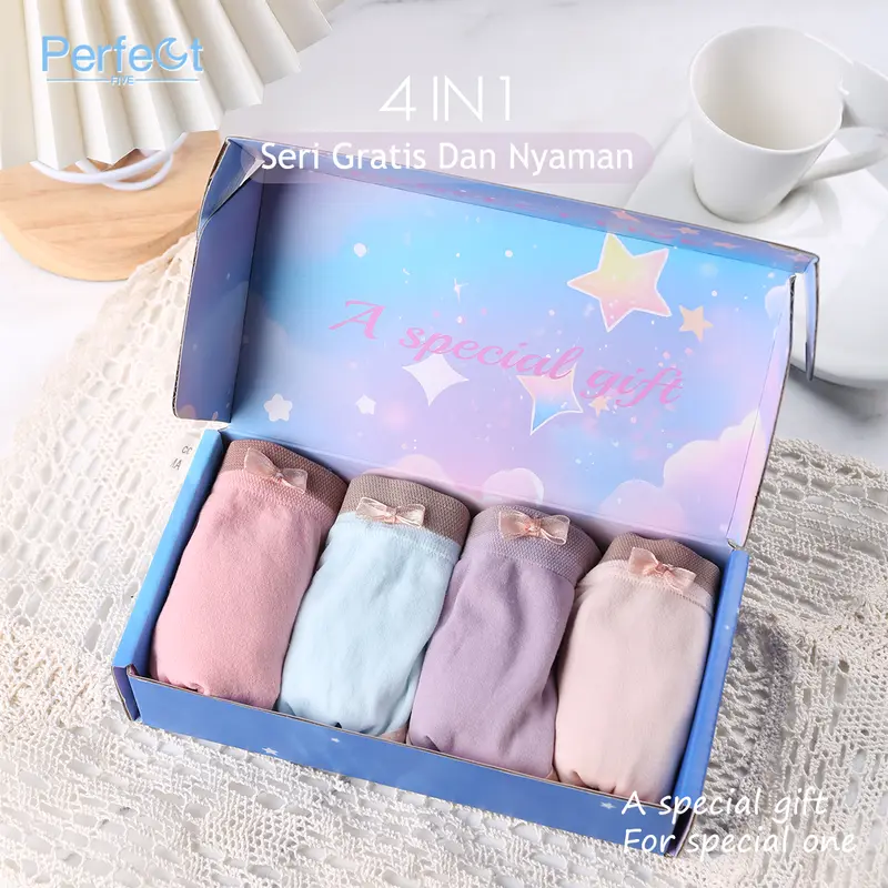 Perfect Five [set kotak 4pcs] AB Celana dalam Wanita antibakteri graphene wanita Pakaian Dalam Renda CD Set Seamless Katun Pendek 7
