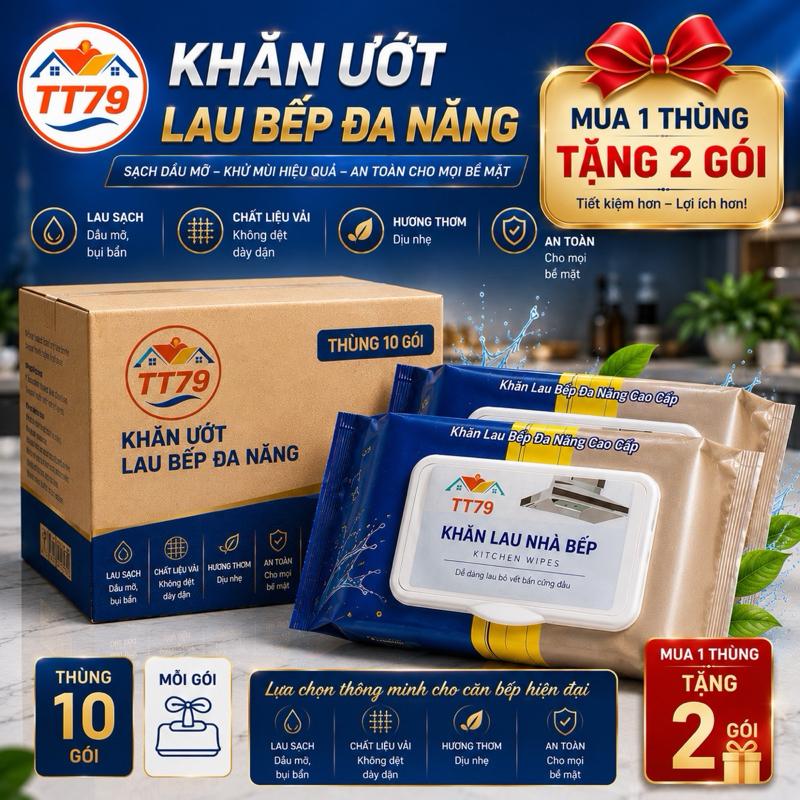 Thùng 10 Gói Khăn Ướt Lau Bếp Đa Năng Loại Bỏ Dầu Mỡ Nhanh Chóng - Làm Sạch Vết…