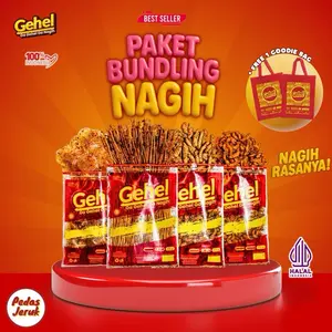 (FREE 1 TAS) GEHEL PAKET BUNDLING NAGIH - Mie Lidi, Kripca, Basreng, Makaroni Rasa Pedas Jeruk )  Makanan Instan Food Snack Mie instan Noodles Goreng