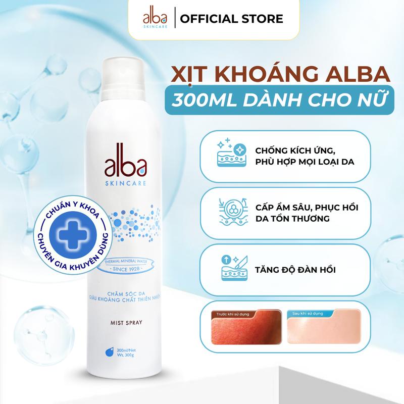 Alba Skincare 300ML Xịt Khoáng Cấp Ẩm & Phục Hồi Da Cho Nữ - Nước Khoáng Thanh Tân Giàu Silic - Tăng Độ Đàn Hồi