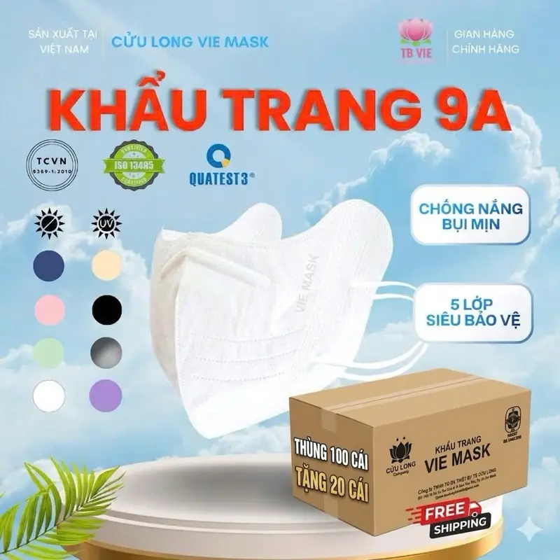 5 LỚP 100c TẶNG 20c  9A  TBVIE Mask Kháng Khuẩn Chống Nắng Bụi Mịn Túi Zip 10 Cái Màu Sắc Đa Dạng Cho Người Lớn