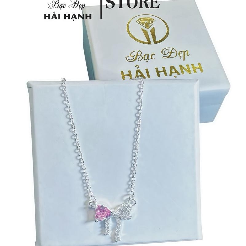  Dây chuyền bạc ta mặt nơ hồng nhẹ nhàng đáng yêu - Bạc Đẹp Hải Hạnh HHJ 