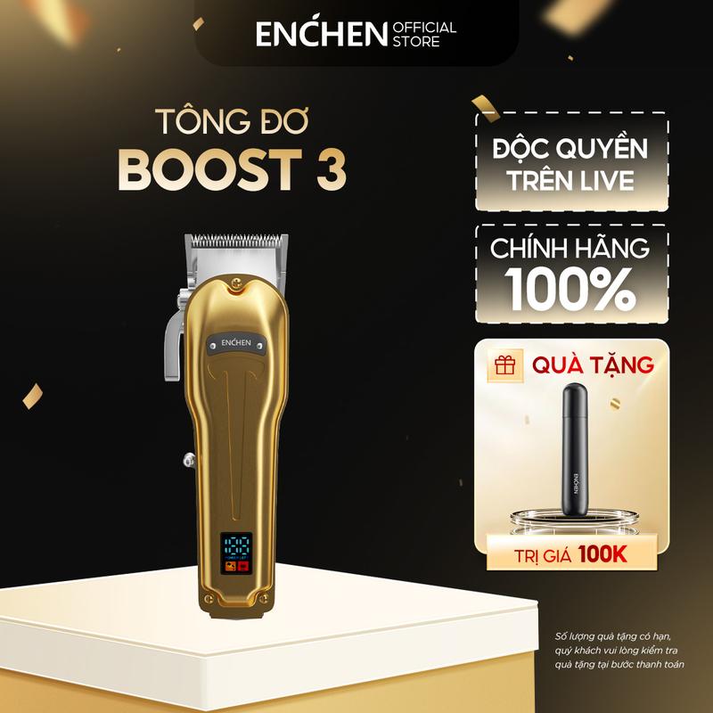 Tông đơ cắt tóc Enchen Boost 3 công suất cao, lưỡi cắt sắc bén với 8 cử lược, màn hình hiển thị kỹ thuật số - BH 6 tháng