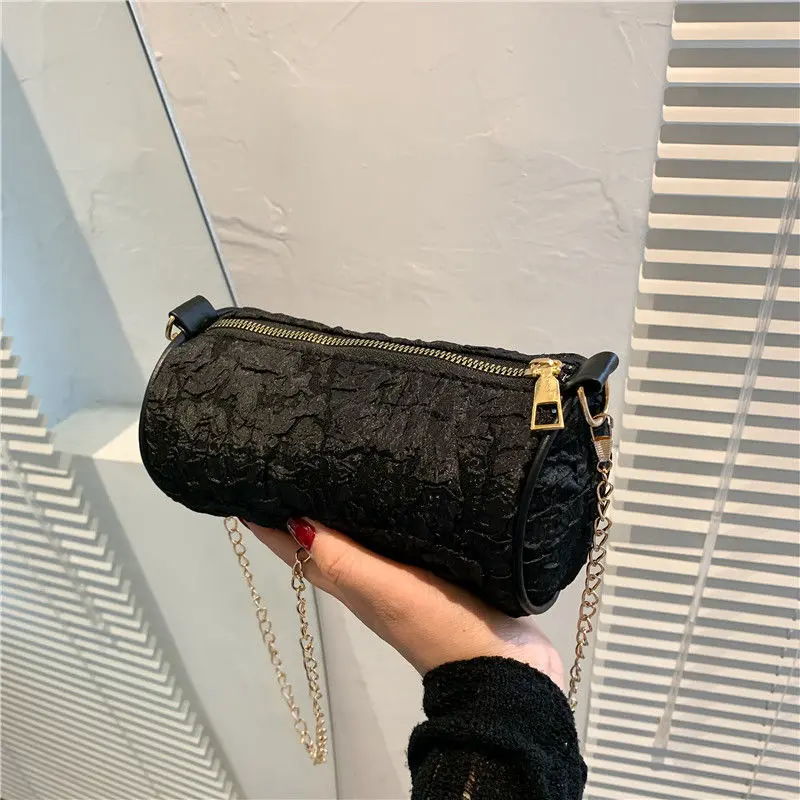 Big round cake bag, retro oil painting bag, design sense, small bag, cylindrical chain, single shoulder crossbody women's bag