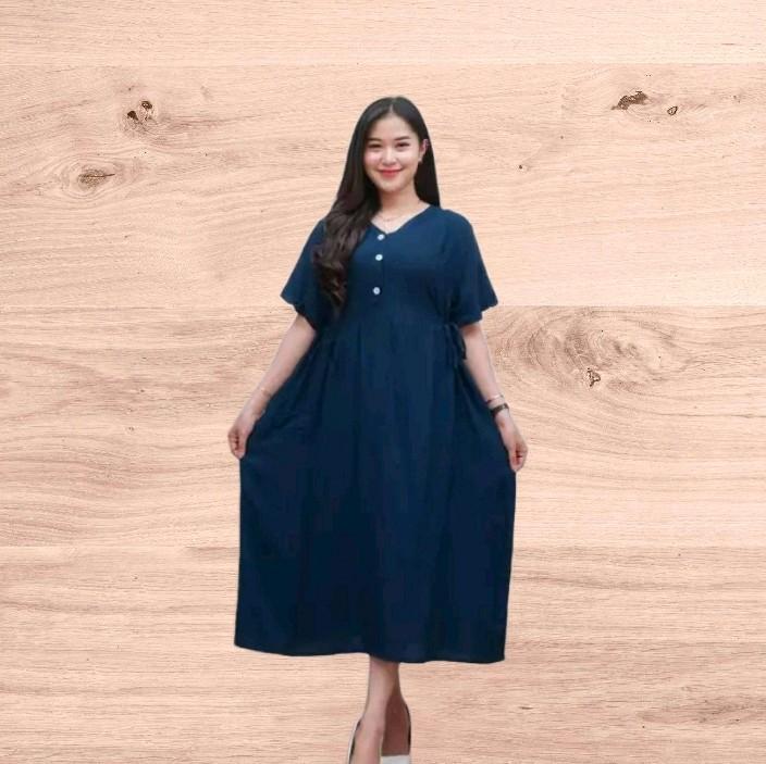 Daster Rayon Polos Chibi Busui Frenly Nyaman Dress adem rayon premium Kancing Karet Pendek Simple gaun tidur Panjang Midi Katun Samping Basic Kain Merah Kimono Pantai 4